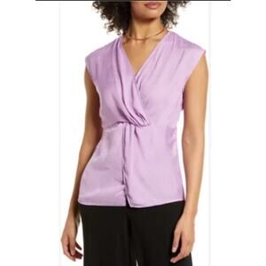 Halogen Womens Twist Front Top XL Purple Surplice V-Neck Sleeveless Blouse NWOT